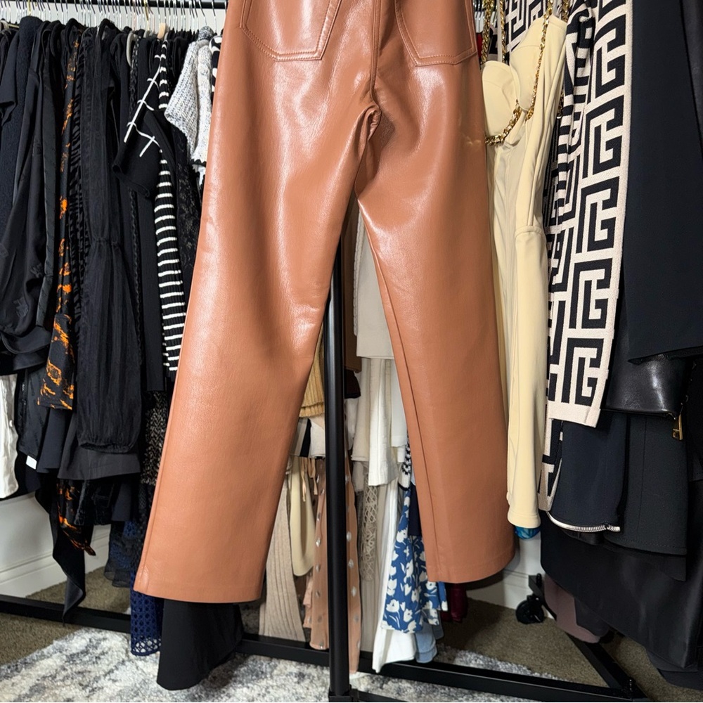 Wilfred Aritzia The Melina Vegan Leather Straight Leg Pants Brown Womens 2 EUC - Picture 9 of 11